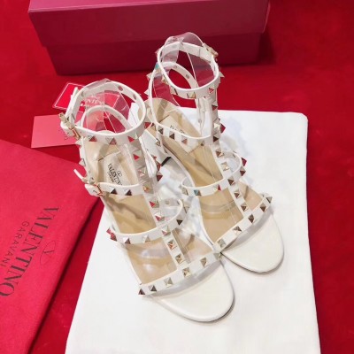 Valentino White Rockstud Block Heel Cage Sandal TDSS14389