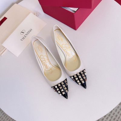 Valentino White Rockstud Pump 90mm with Black Patent Toe Cap TDSS14390