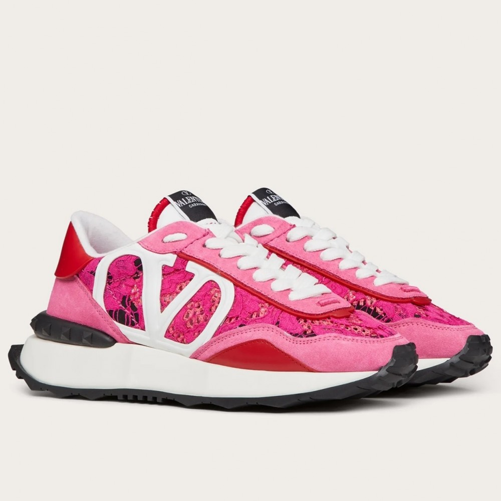 Valentino Lacerunner Sneakers in Pink Lace and Mesh TDSS14399