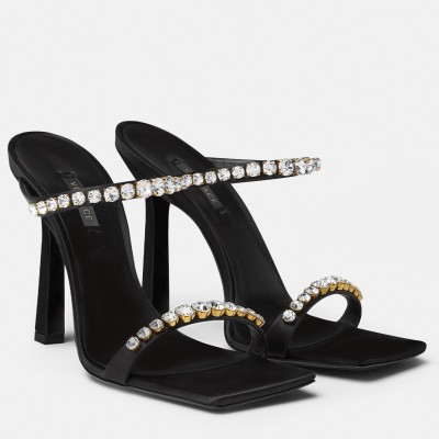 Versace Black Satin Mules 105MM With Rhinestone TDSS14419