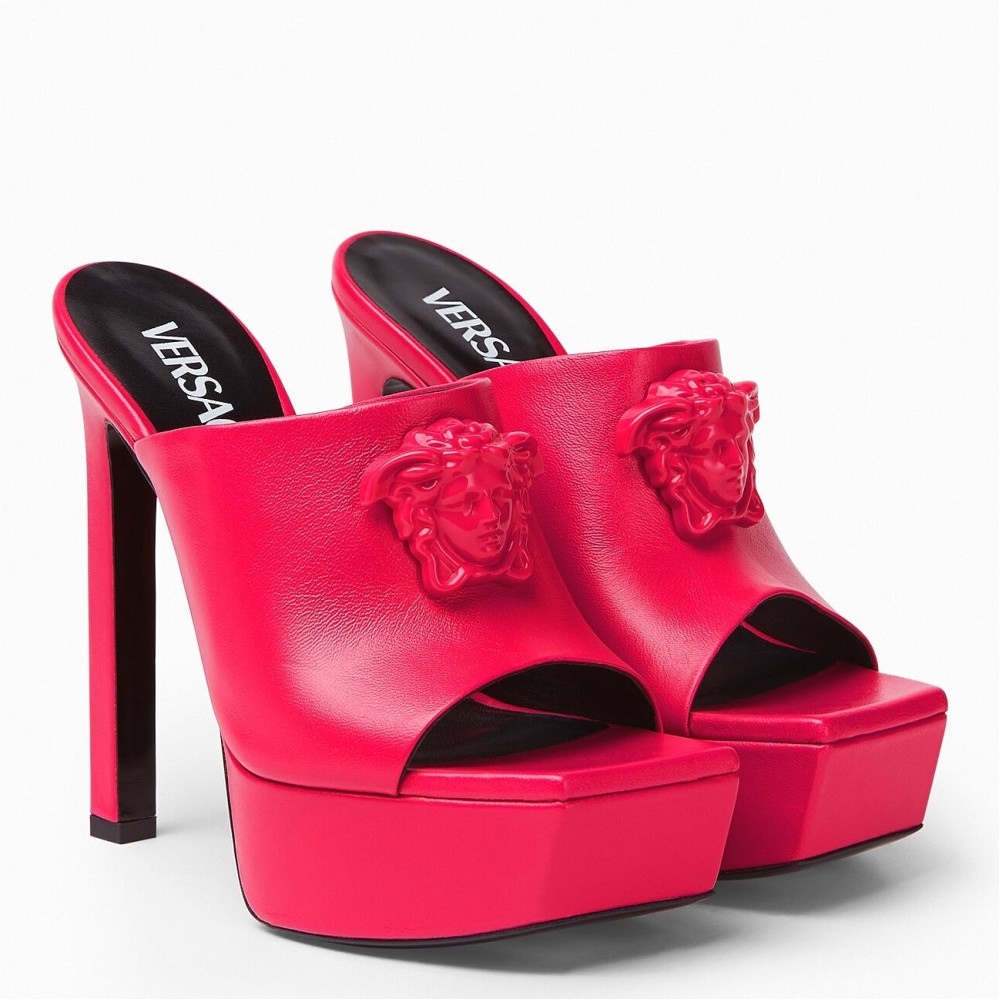 Versace La Medusa Platform Mules In Red Calfskin TDSS14423