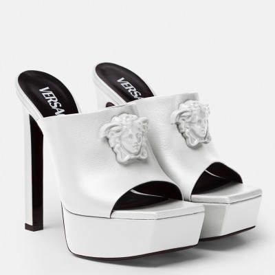 Versace La Medusa Platform Mules In White Calfskin TDSS14424