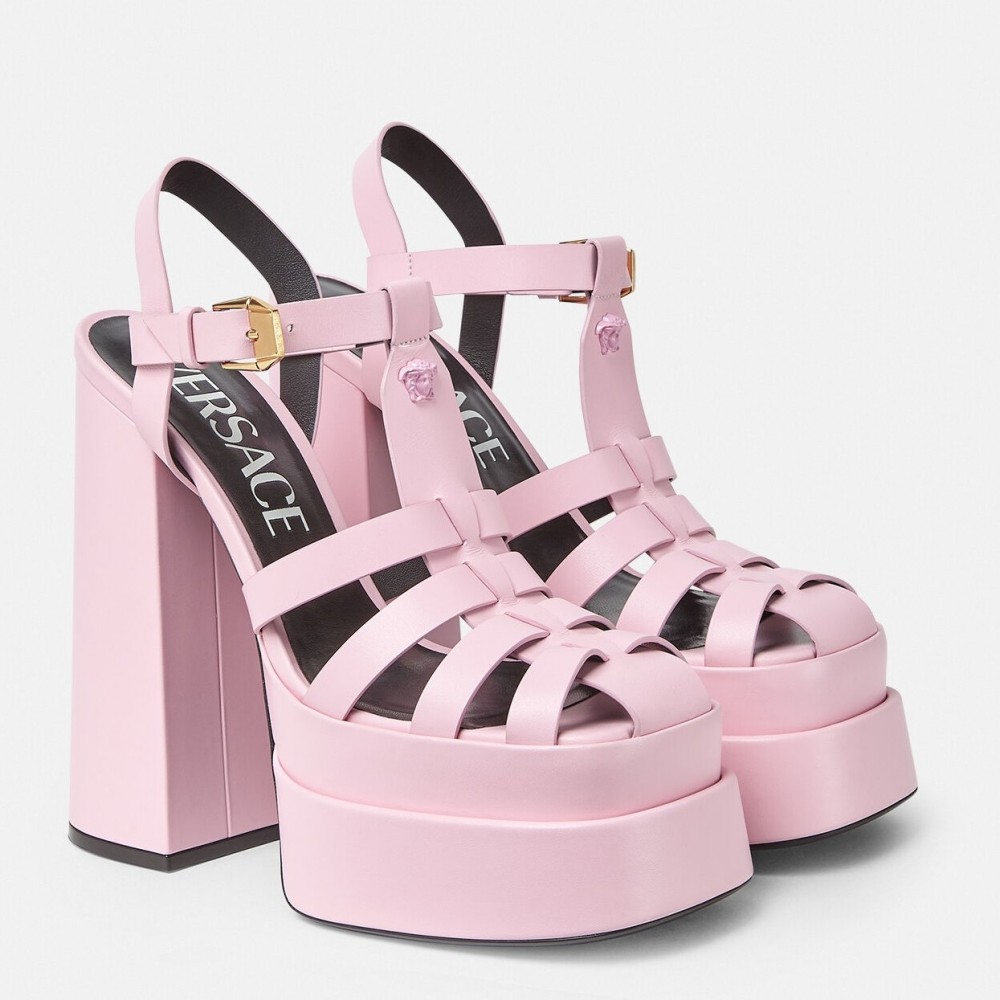 Versace La Medusa Platform Sandals In Pink Calfskin TDSS14426