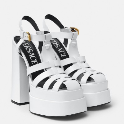 Versace La Medusa Platform Sandals In White Calfskin TDSS14427