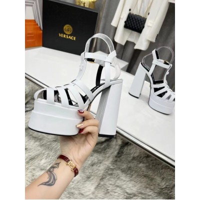 Versace La Medusa Platform Sandals In White Calfskin TDSS14427