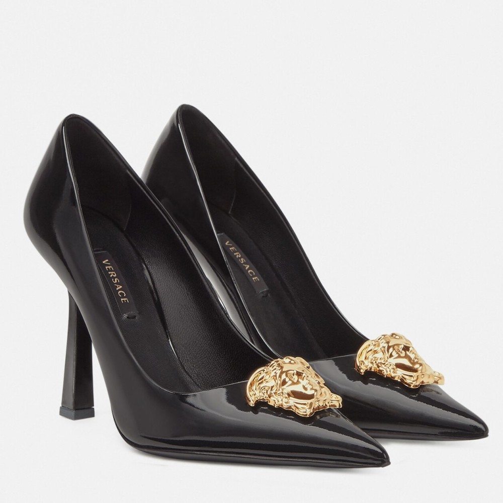 Versace La Medusa Pumps 105mm In Black Patent Leather TDSS14428