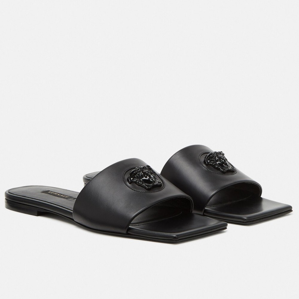 Versace La Medusa Slides In Black Calfskin TDSS14430