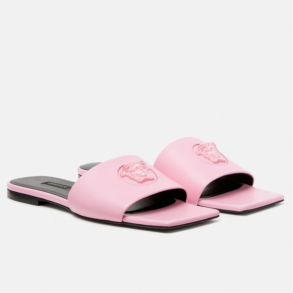 Versace La Medusa Slides In Pink Calfskin TDSS14431