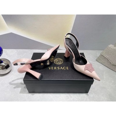 Versace La Medusa Slingback Pumps In Pink Satin TDSS14434