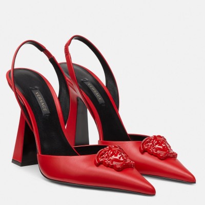 Versace La Medusa Slingback Pumps In Red Leather TDSS14435