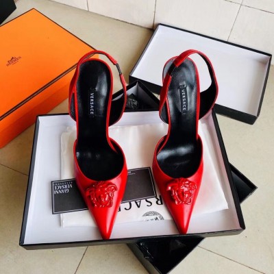 Versace La Medusa Slingback Pumps In Red Leather TDSS14435