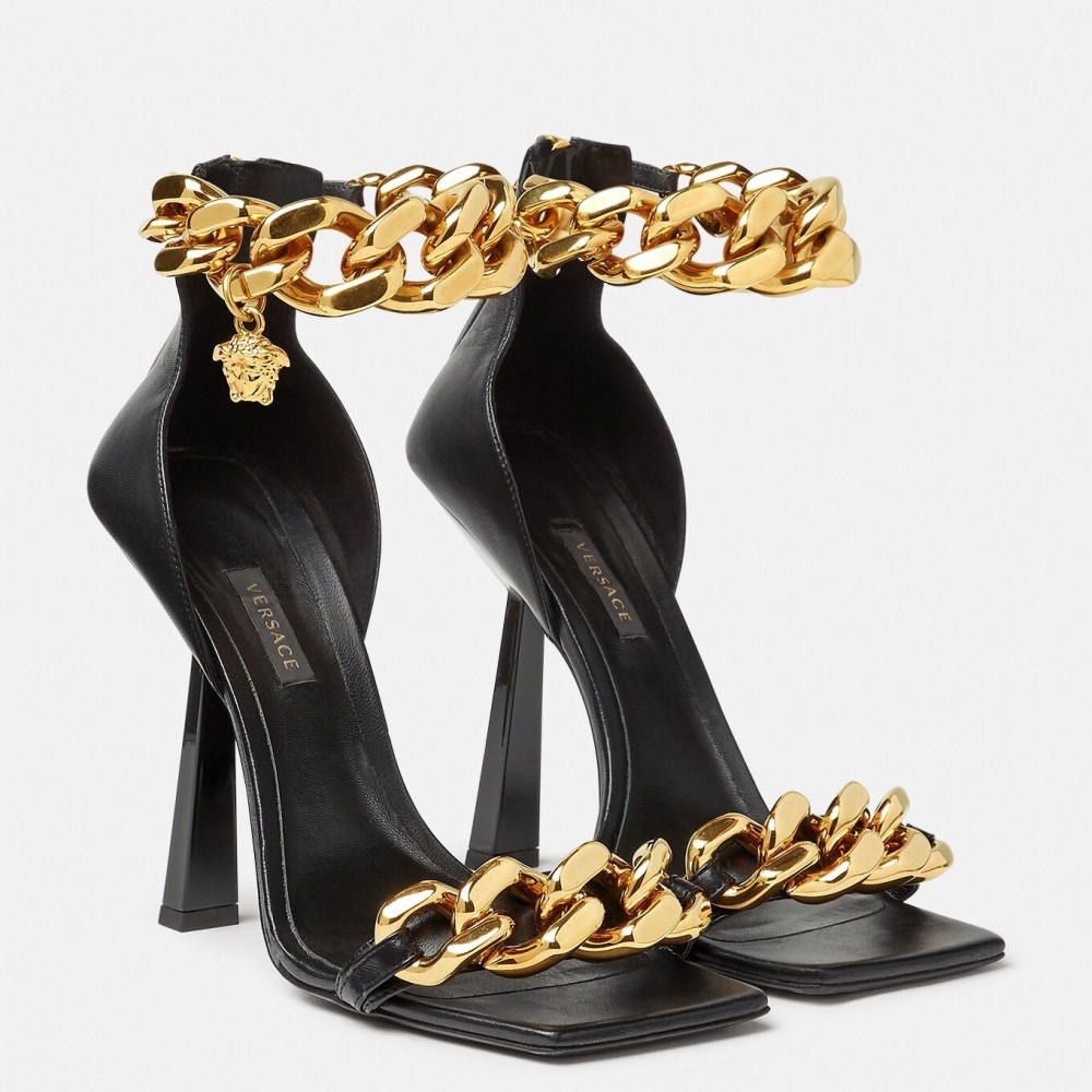 Versace Medusa Chain Sandals 110mm In Black Leather TDSS14437