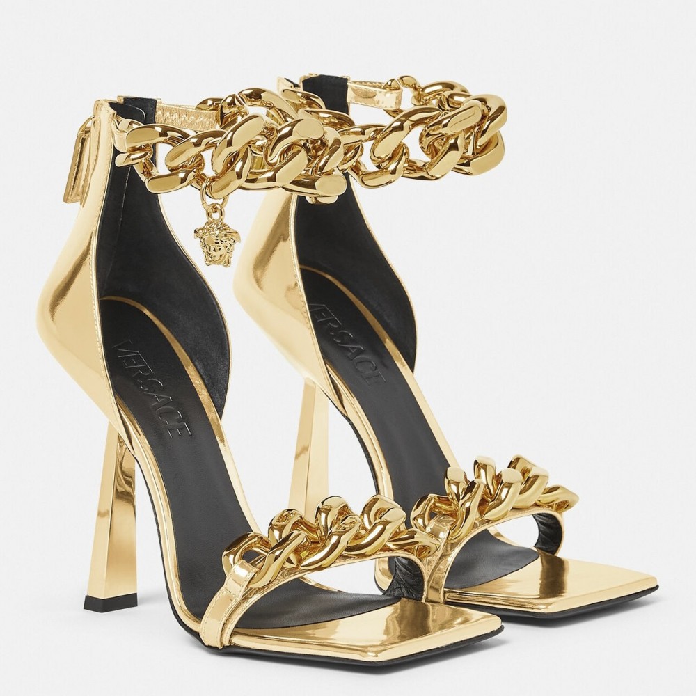 Versace Medusa Chain Sandals 110mm In Gold Leather TDSS14438