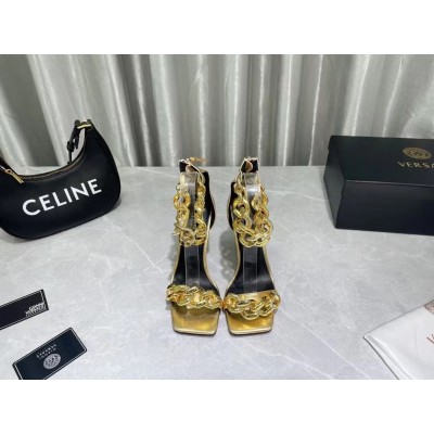 Versace Medusa Chain Sandals 110mm In Gold Leather TDSS14438