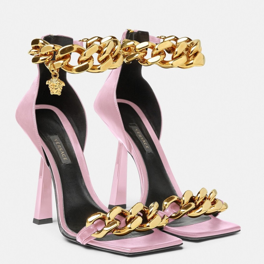 Versace Medusa Chain Sandals 110mm In Pink Leather TDSS14439