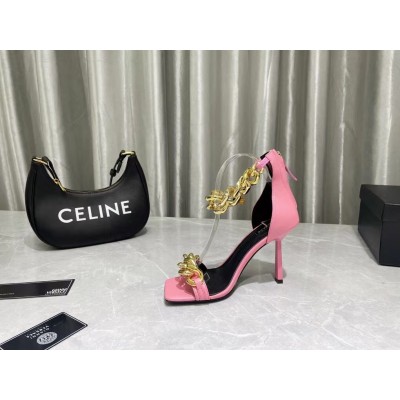 Versace Medusa Chain Sandals 110mm In Pink Leather TDSS14439