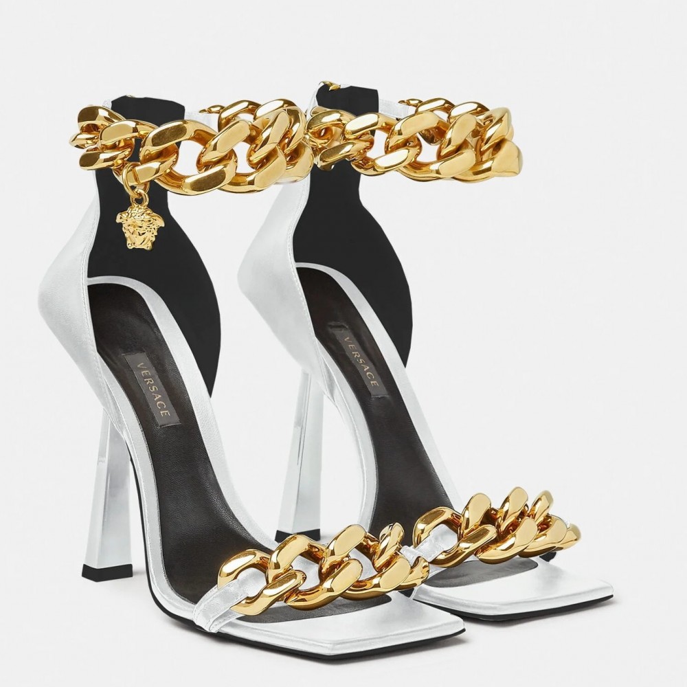 Versace Medusa Chain Sandals 110mm In White Leather TDSS14440