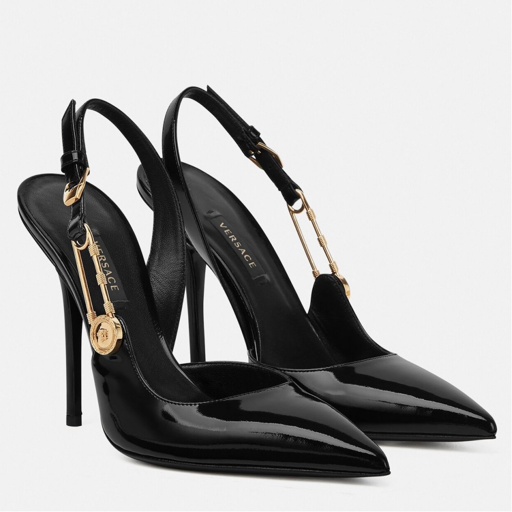 Versace Safety Pin Slingback Pumps In Black Patent Leather TDSS14441