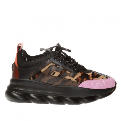 Versace Black Chain Reaction Sneakers With Leopard Print TDSS14443