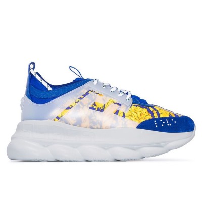 Versace Blue Chain Reaction Sneakers With Baroque Print TDSS14446