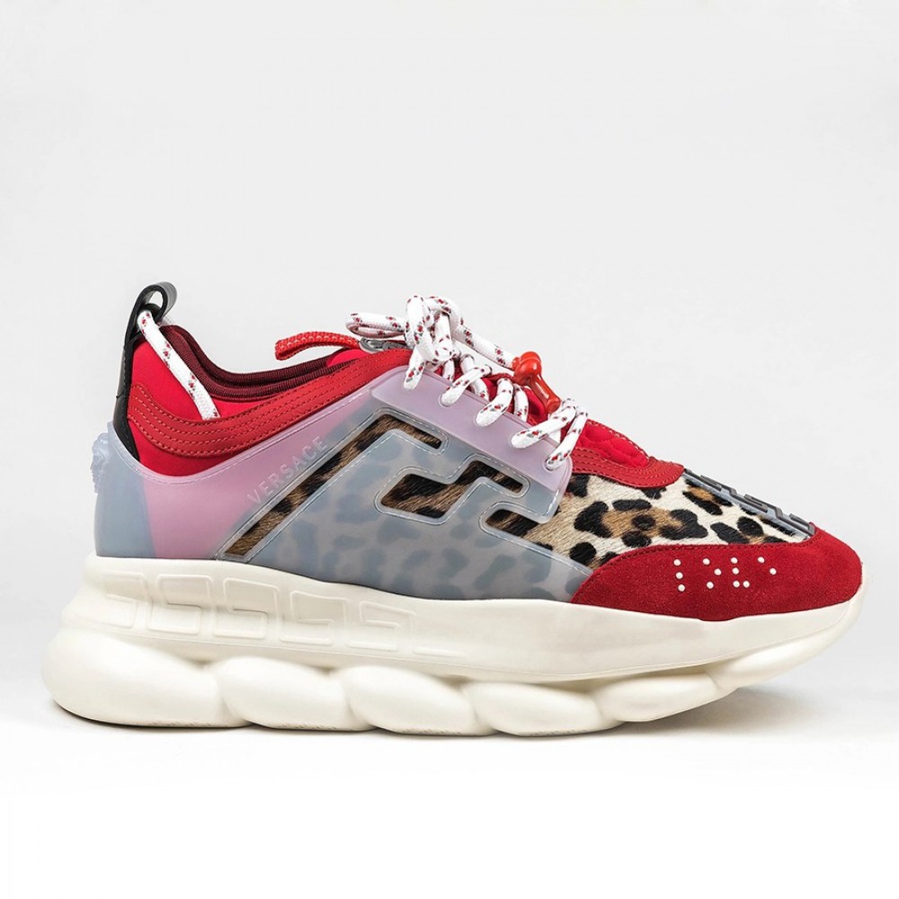 Versace Red Chain Reaction Sneakers With Leopard Print TDSS14458